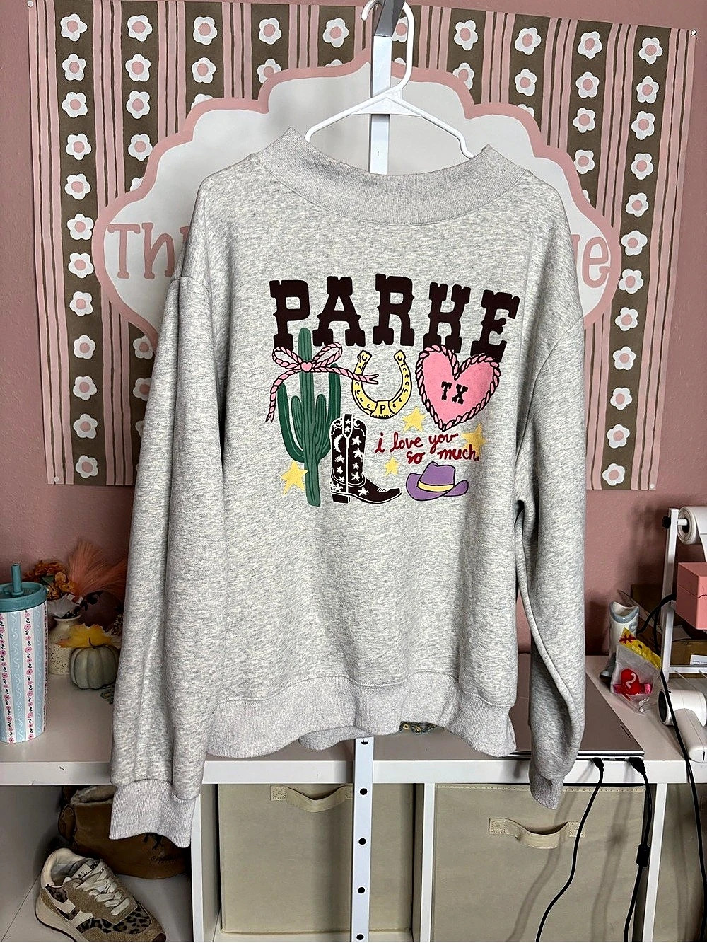 PARKE Texas Signature Mockneck Graphic Sweatshirt Gray XXL